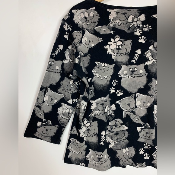 Jess & Jane Womens Cat Meadley Top Sz Small Rhinestones Black Cotton knit USA - Picture 14 of 15